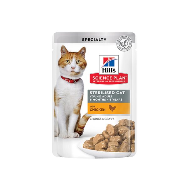 Hill���s Science Plan Sterilised Cat Young Adult Cat Wet Food With Chicken Pouches (85Gx12)